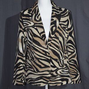 Chico's Tan & Black Zebra Stripe Single Button Blazer - Women's Size 1 (Medium)